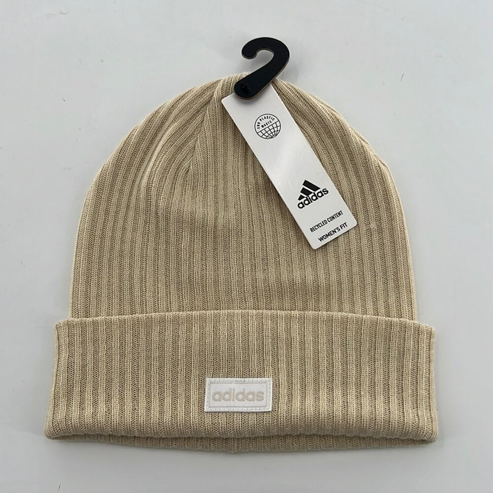 Adidas Women's Fit 4 Inch Cuff Fold Beanie - Beige/White - One Size - NWT